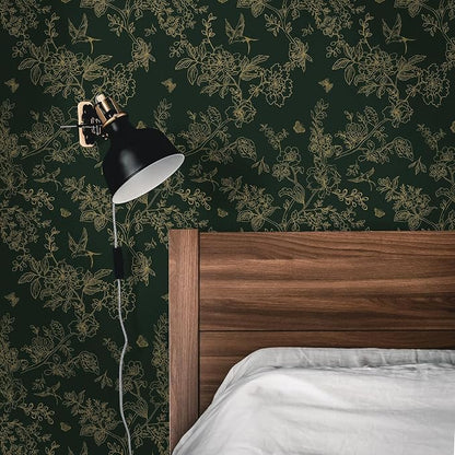 Froluya Dark Green and Gold Wallpaper Floral Peel and Stick Wallpaper - Image 6