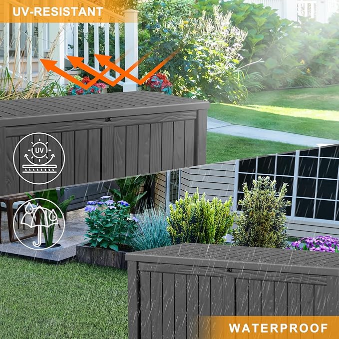 120 Gallon Outdoor Storage Box – Waterproof Deck Box for Patio & Garden,Black