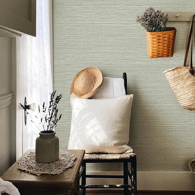 JiffDiff Grasscloth Wallpaper Peel and Stick Cream Grassweave Stick on - Image 5