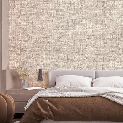 Khaki Grasscloth Peel and Stick Wallpaper 17.3"x1200" Faux Linen Textured - Image 8