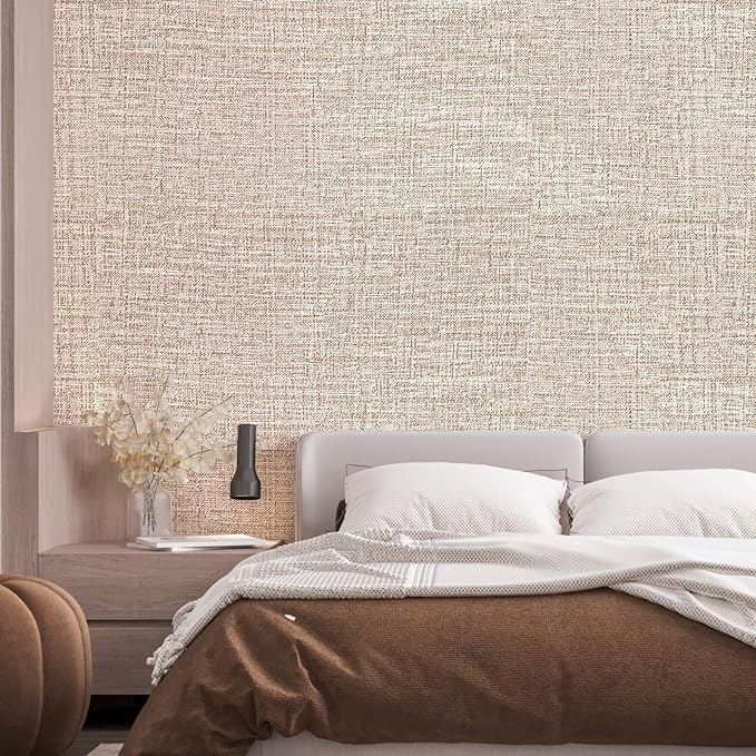 Khaki Grasscloth Peel and Stick Wallpaper 17.3"x480" Faux Linen Textured - Image 8