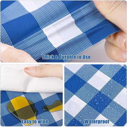 Kochorie 54 Inch x 300 Ft Blue Checkered Plastic Table Cloth Roll Disposable - Image 3