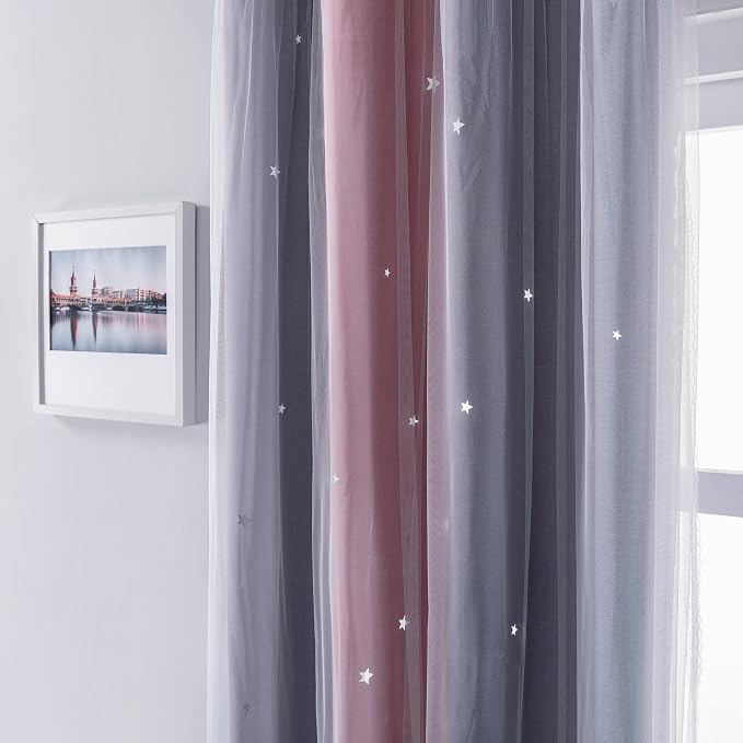 XiDi Curtains for Bedroom Decor, Rainbow Pink-Grey-34-96 - Image 5