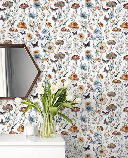 Froluya Mushroom Wallpaper Peel and Stick Vintage Floral Contact Paper 16.9" x - Image 9