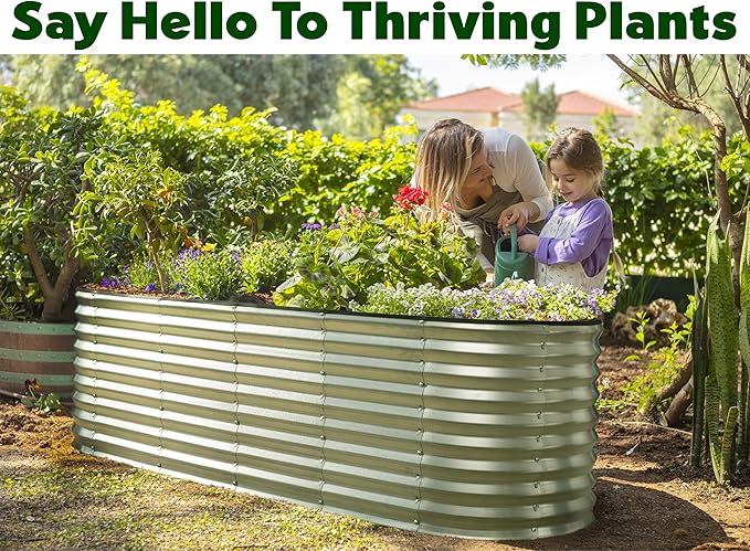 Galvanized Raised Garden Beds Outdoor // 6×2×2 ft Planter Raised Beds for Gardening, Vegetables, Flowers // Large Metal Garden Box (Silver) // Patented Tool-Free Design