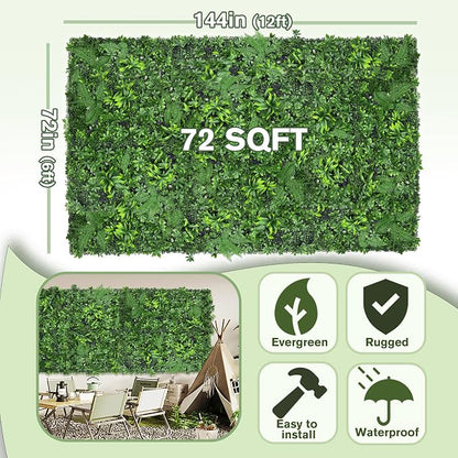 Artificial Green Boxwood Grass Wall Roll: 72"x144" UV Protected Ivy Privacy - Image 2