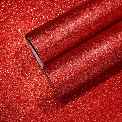 CHIHUT Red Glitter Wallpaper 15.7''x100'' Sparkle Glitter Fabric Peel and Stick by CHIHUT