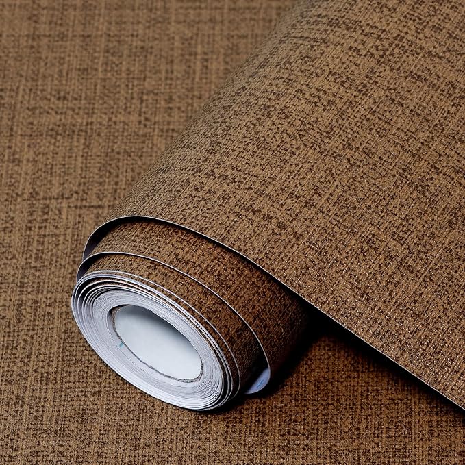 Brown Grasscloth Peel and Stick Wallpaper 17.3"x160" Faux Linen Textured by Uooar
