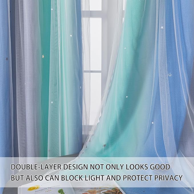 XiDi Blue Blackout Curtains for Boy Rooms Green Curtains for Bedroom Grey - Image 2