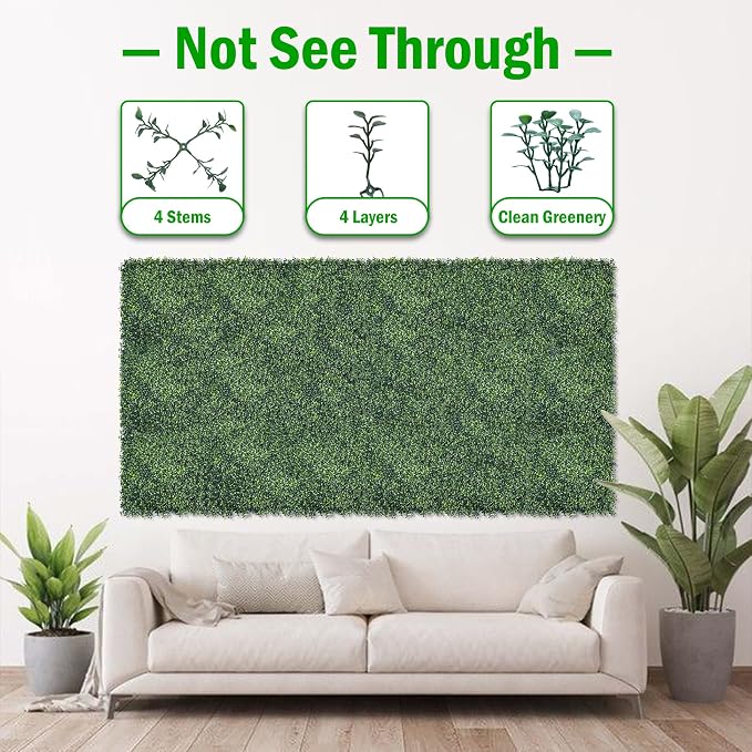 10x10Inch 10Pcs Grass Wall Panels, 4 Layers UV-Anti Boxwood Greenery Hedge - Image 3