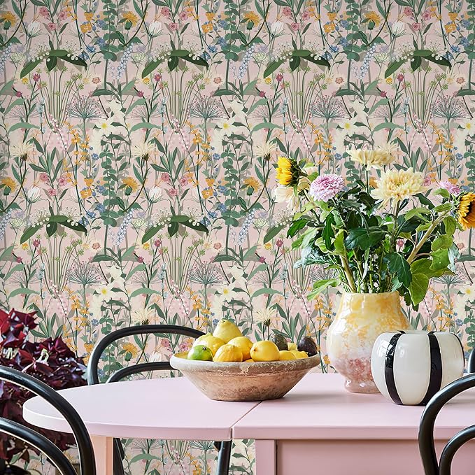 JiffDiff Floral Wallpaper Peel and Stick 17.3"x118" Pink Farm Wildwood Stick on - Image 3