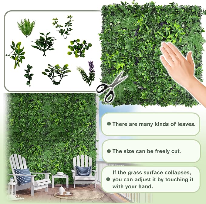 Artificial Green Boxwood Grass Wall Panels: 20"x 20" UV Protected Ivy Privacy - Image 5