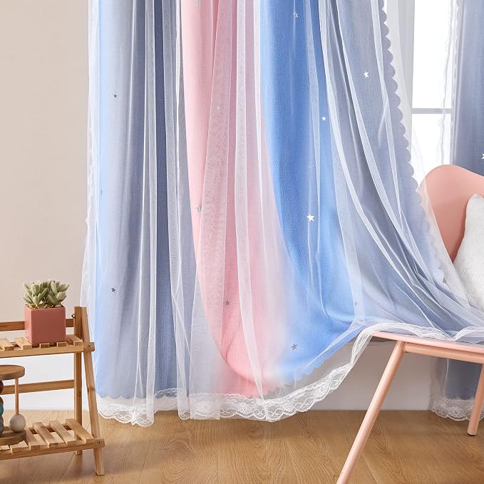 XiDi Curtains for Bedroom Decor, Rainbow PinkGreyBlue-34-45 - Image 5