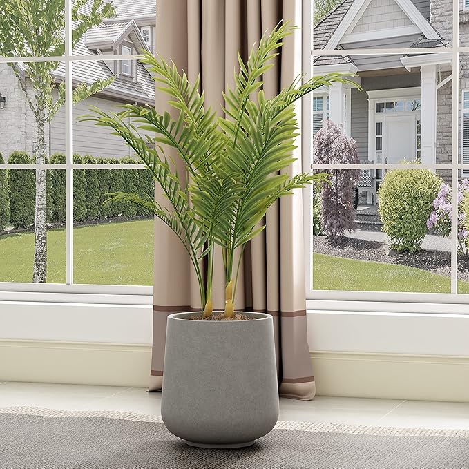 Kante 15.3" Dia Round Concrete Planter, Outdoor Indoor Large Plant Pots Containers with Drainage Hole and Rubber Plug for Home Garden Patio, Gray Concrete