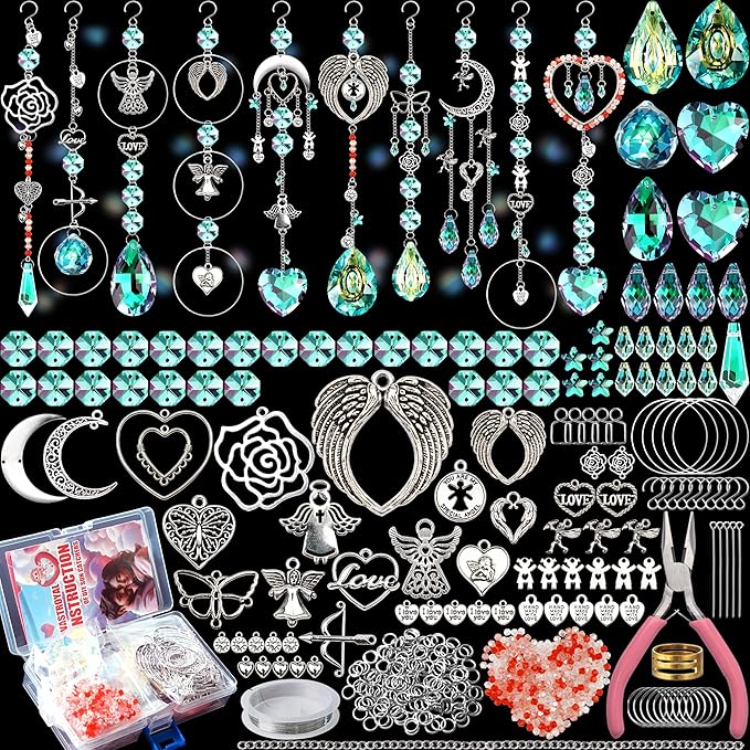 10 Sets DIY Suncatcher Kits 500PCS Valentine's Day Suncatchers Craft Kits Heart Suncatcher Ornaments DIY Sun Catchers Kit for Adults Valentine's Day Home Wedding Garden Decor Favors Gift (Love shape)