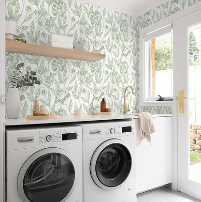 Timeet Peel and Stick Wallpaper Green Floral Wall Paper - Image 6
