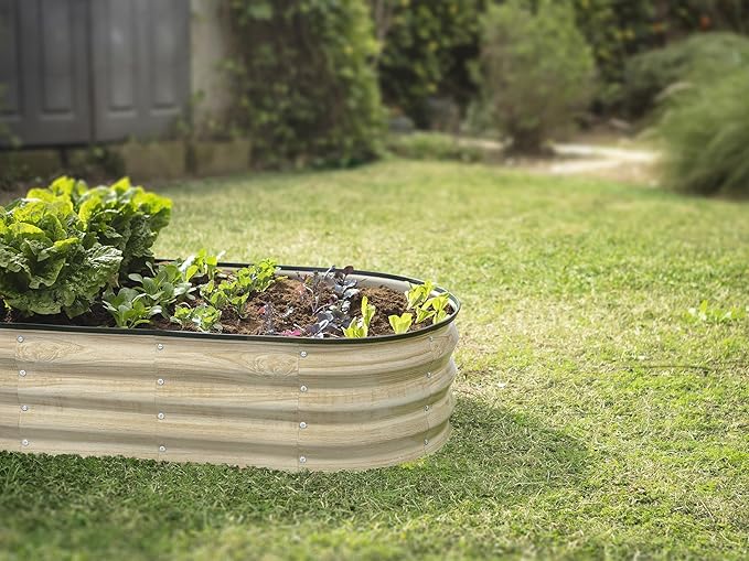 Galvanized Raised Garden Beds Outdoor // 4×2×1 ft Planter Raised Beds for Gardening, Vegetables, Flowers // Large Metal Garden Box (Natural Wood Grain)