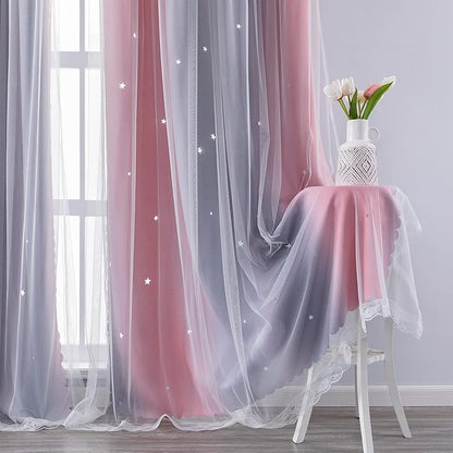 XiDi Curtains for Bedroom Decor, Rainbow Pink-Grey-34-45 - Image 3