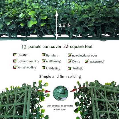 ODTORY Artificial Boxwood Hedge Wall Panels, 24 X 16 in 12P UV-Anti Faux - Image 3