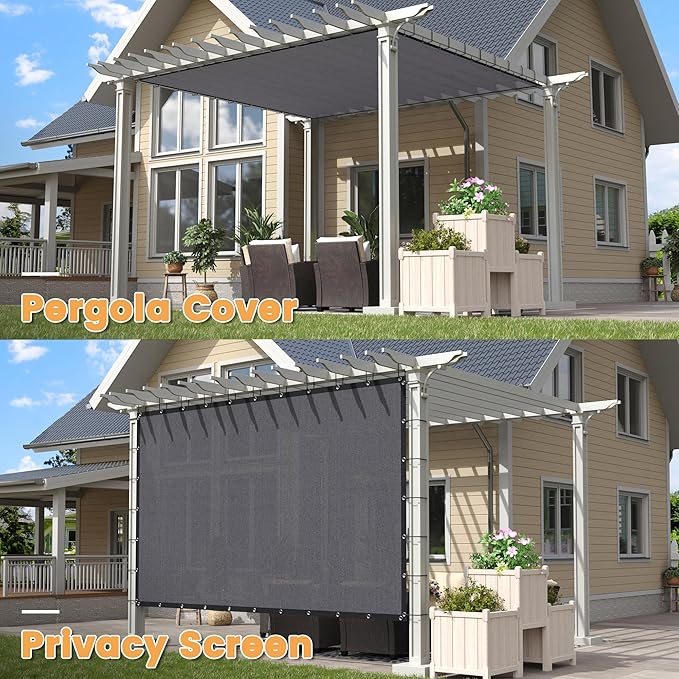 VICLLAX Shade Fabric Sun Shade Cloth with Every 2 FT Grommets for Patio Garden Pergola Cover Canopy 5x21 FT, Grey