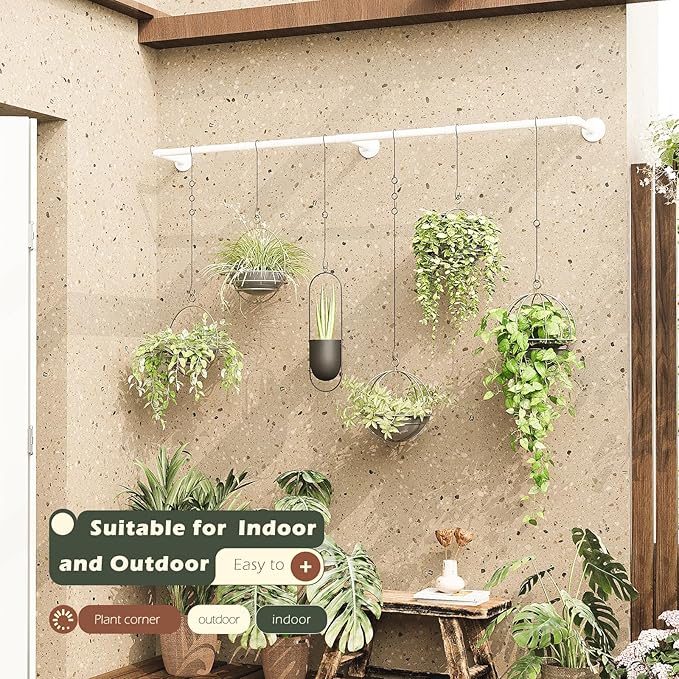 Plant Hanger Indoor with 6 Hanging Chains Hanging Planters for Indoor Plants Hanging Plant Holder Window Plant Shelves White Metal Rod(Pot not Included