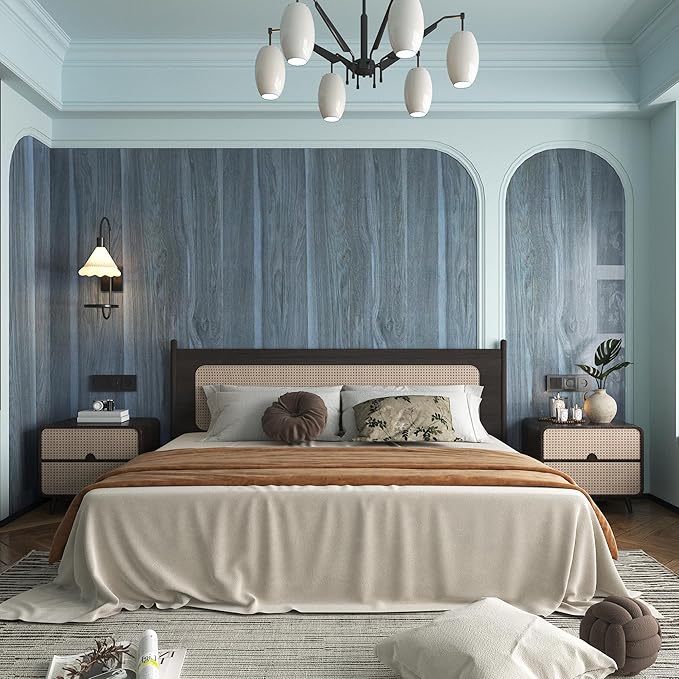 BOMENG Blue Wood Grain Wallpaper Peel and Stick Peacock Contact Paper - Image 7