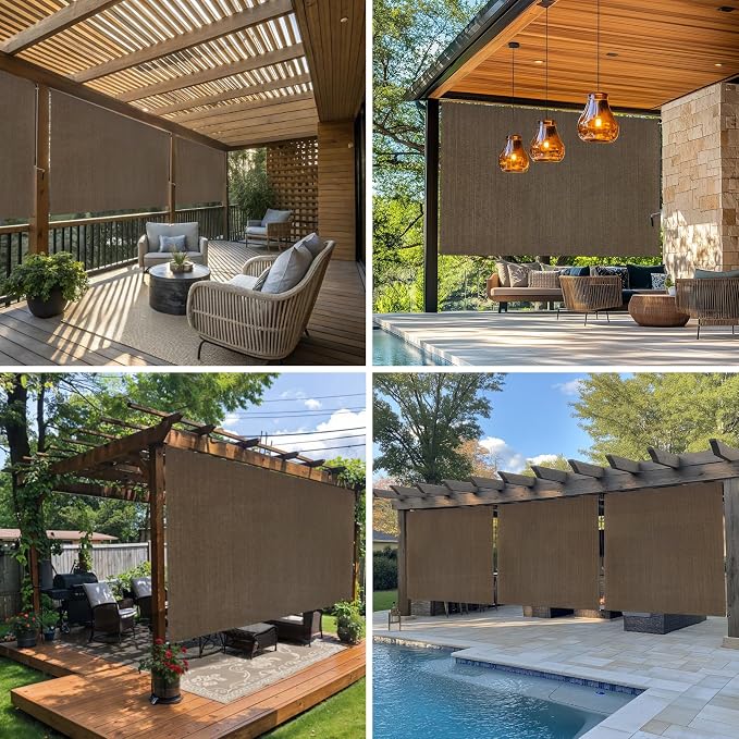 7'W x 6'H Mocha Patio Shades Roll up Outdoor Roller Shade Crank Wand Blind - Image 5