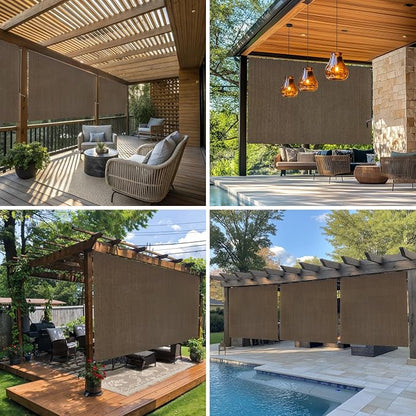 8'W x 8'H Mocha Patio Shades Roll up Outdoor Roller Shade Crank Wand Blind - Image 5