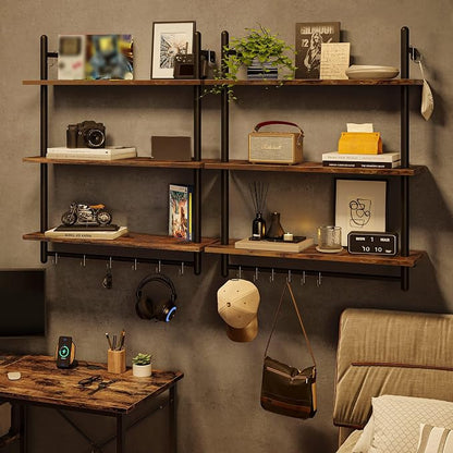 Bestier 3 Tier Industrial Pipe Shelving, Floating Book Shelves - Image 5