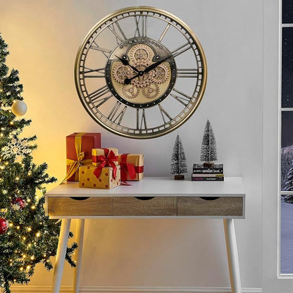 CLXEAST 28 Inch Gold Moving Gear Wall Clock - Image 7