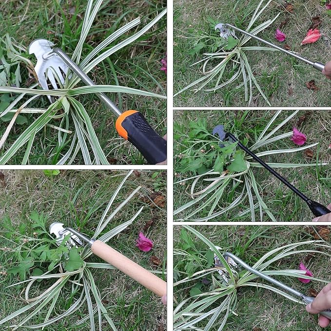 Weed Removal Tool, 2025 New Garden Weeding Tools Manganese Steel Hand Weeder Tool with Handle, 4 Teethes Dual Purpose Manual Weeders Tool Weed Pulling Tool for Garden (Rubber Handle)