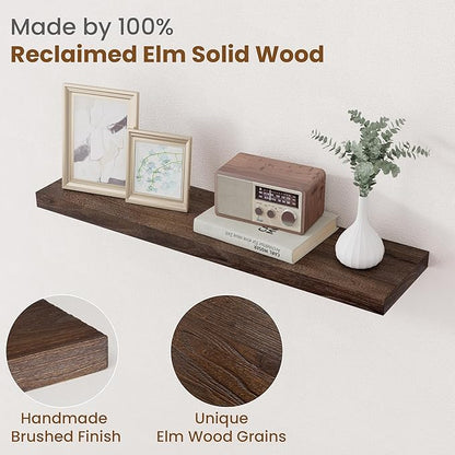 Floating Shelves for Wall Decor, 8 Inch Deep Rustic Solid Elm Wood Floating - Image 3