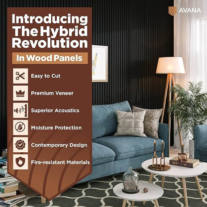 Avana Modern Acoustic Wood Wall Panels – 47.2 X 12.6 Inch Black Oak Acoustic 2 - Image 2