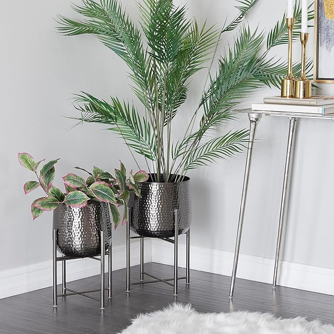 CosmoLiving by Cosmopolitan Metal Indoor Outdoor Planter Large Planter Pot with Removable Stand, Set of 2 Planters 19", 17"H, Black