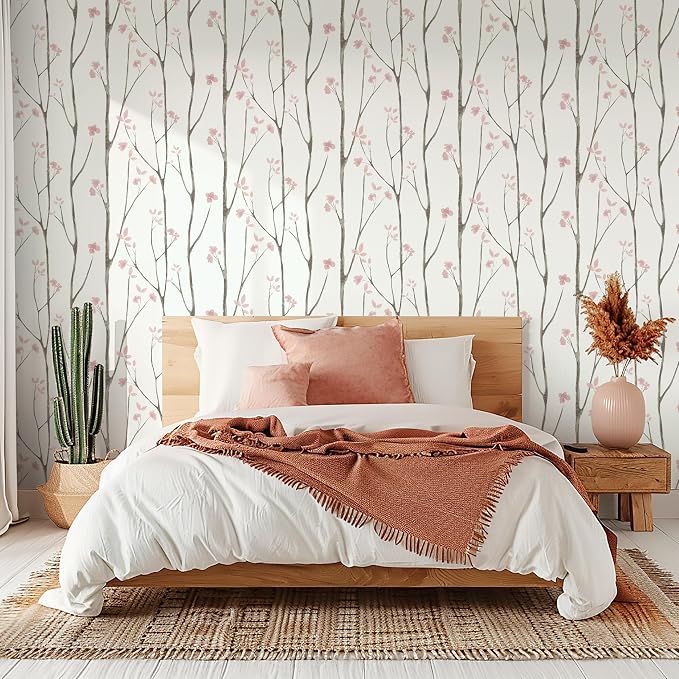 Timeet Floral Wallpaper White and Pink Wall Paper Peel and Stick Modern Contact - Image 4
