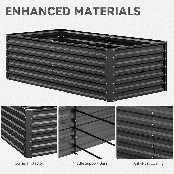 YITAHOME 72x36x24 in Galvanized Raised Garden Bed Kit, Large Metal Planter Box with Gloves & Support Rod, Outdoor Flower Bed for Plants Vegetables, Black