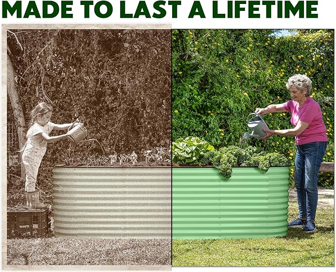 9-in-1 Galvanized Raised Garden Beds Outdoor // 8×2×2.5 ft Modular Planter for Gardening, Vegetables, Flowers // 32" Extra Tall Metal Raised Garden Bed (Light Green) // Patented Design Planter Box