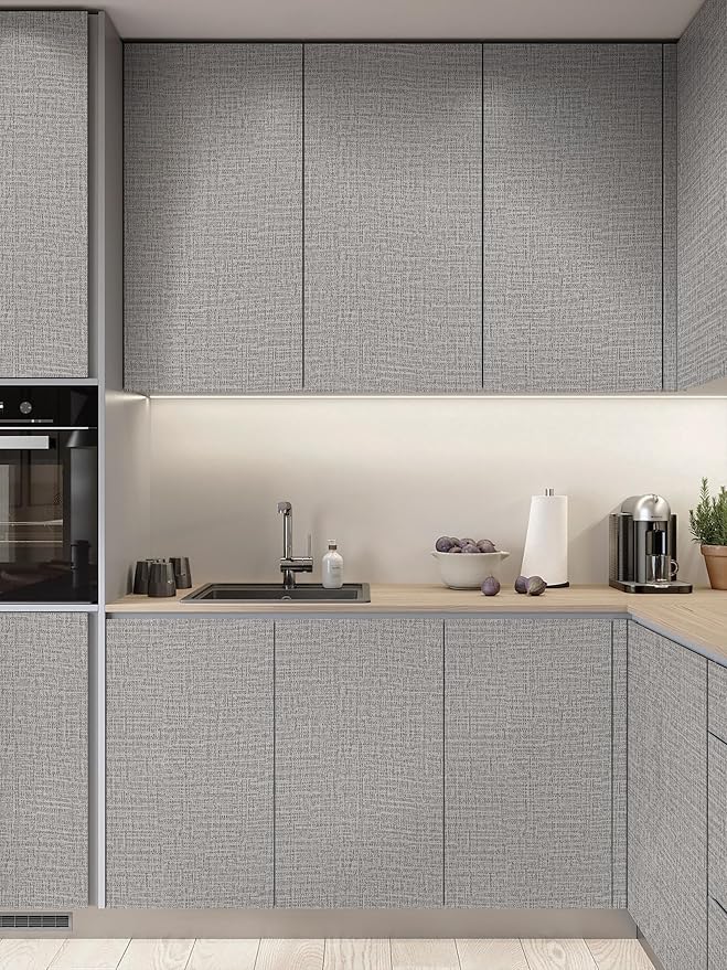 Guvana Grasscloth Peel and Stick Wallpaper Grey Textured Contact Paper Modern - Image 2