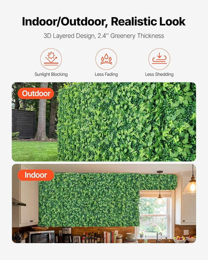 VEVOR Artificial Plant Wall, Each Panel 2 x 8 ft Artificial Boxwood Panels - Image 5