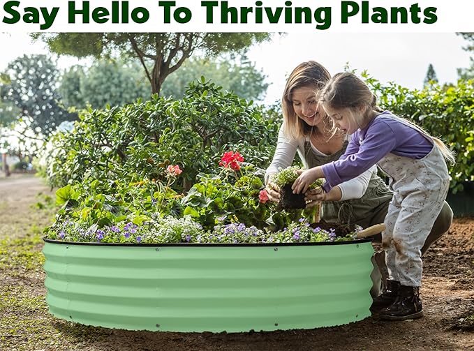 Round Galvanized Raised Garden Bed // 4×4×1 ft (2-Pack) Galvanized Raised Garden Beds Outdoor for Gardening, Vegetables, Flowers // Patented Tool-Free Design Round Planter (Light Green)