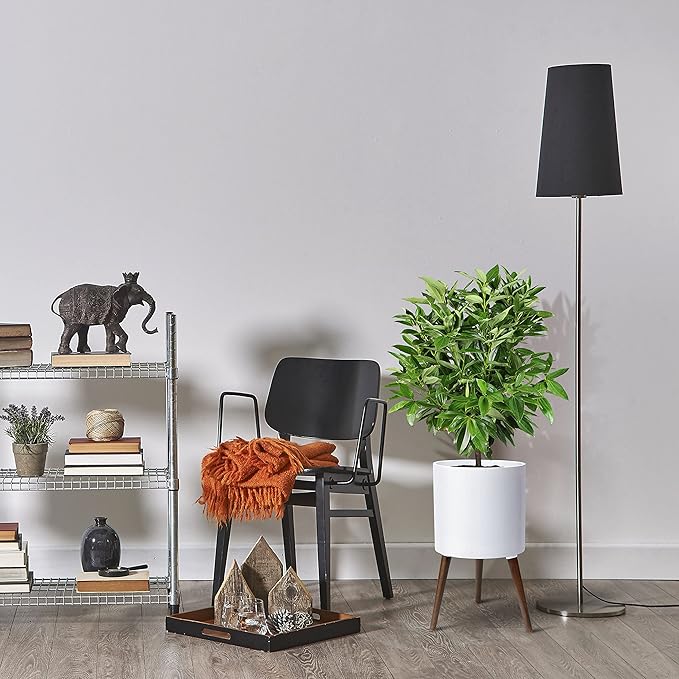 D'vine Dev 12 Inch Planter Pot with Stand, Mid-Century Tall Plant Pot with Legs for Indoor Plants, Large, White, 88-O-C-1