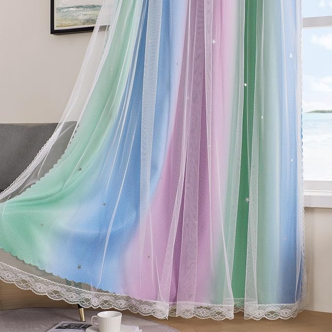 XiDi Blue & Rainbow Curtains for Kids & Girl Rooms - Image 4