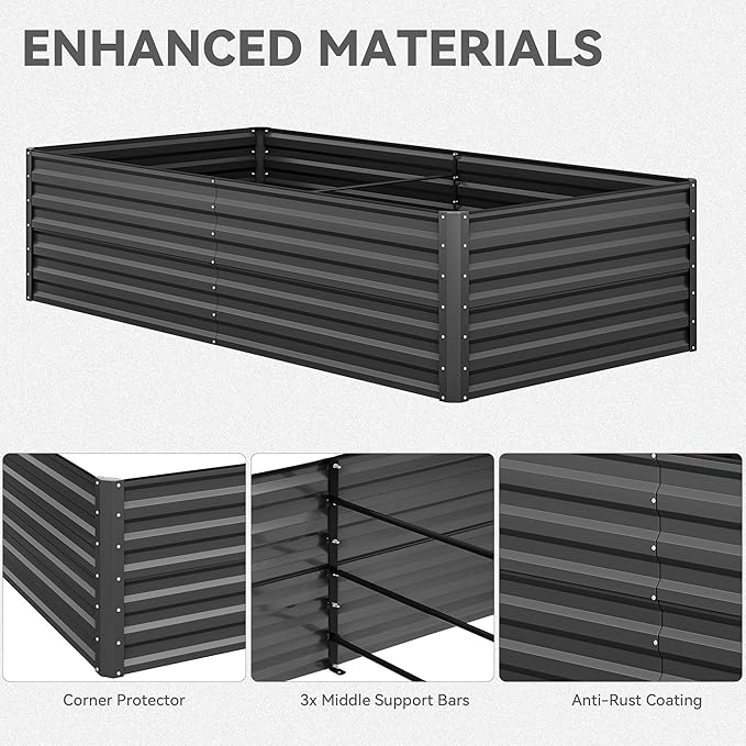 YITAHOME 96x48x24 in 2pcs Galvanized Raised Garden Bed Kit, Large Metal Planter Box with Gloves, Safety Rubber & Support Rod, Outdoor Flower Bed for Plants Vegetables, Black