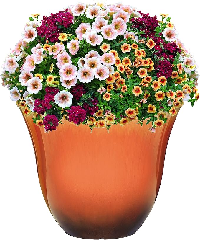 Classic Home and Garden Honeysuckle Resin Flower Pot Planter, Tequila Sunrise, 15" (Pack of 2)