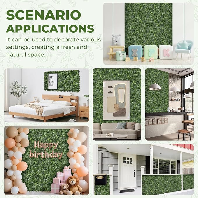 Artificial Grass Wall Panel Screen: 10"x10" 6P UV-Anti Faux Boxwood Panels - Image 6