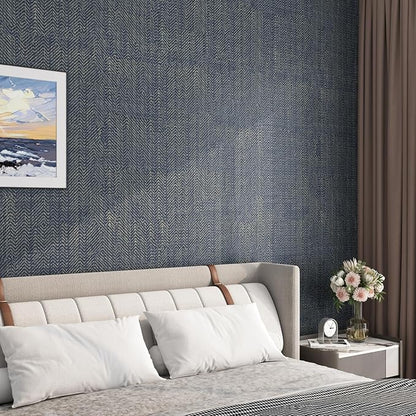 FunStick Gold Navy Blue Grasscloth Wallpaper Peel and Stick Wallpaper Textured - Image 5