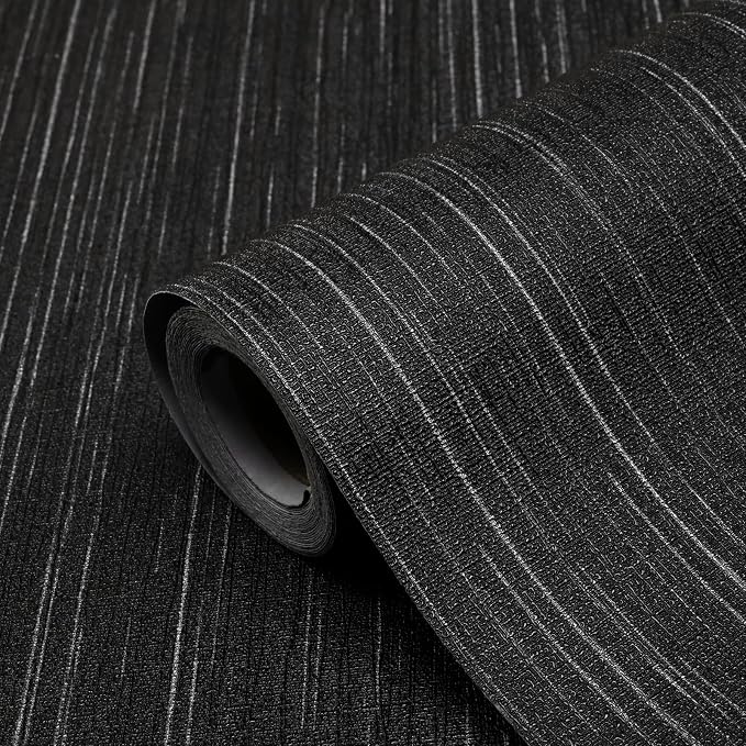 Black Grasscloth Peel and Stick Wallpaper A Set of 23.6" X 480" Self-Adhesive by Biyoeepeelstickwallpaper