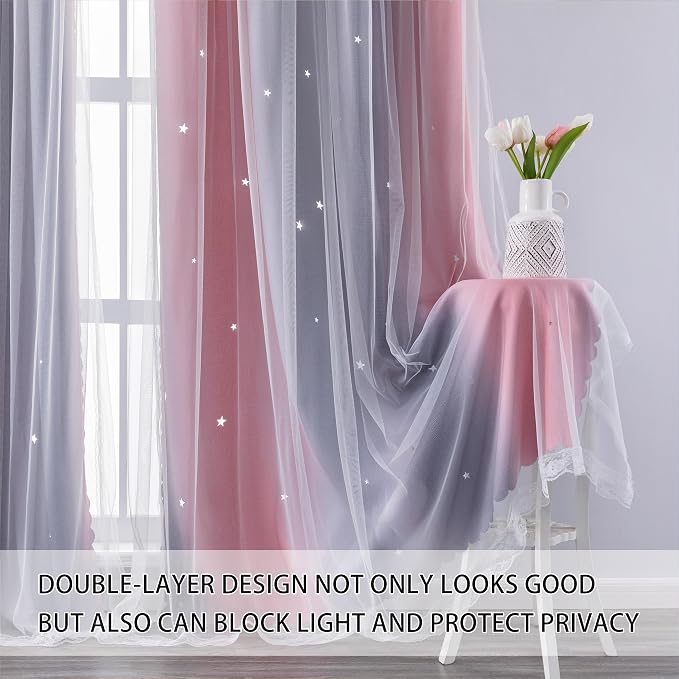 XiDi Pink and Grey Star Blackout Curtains - Image 2