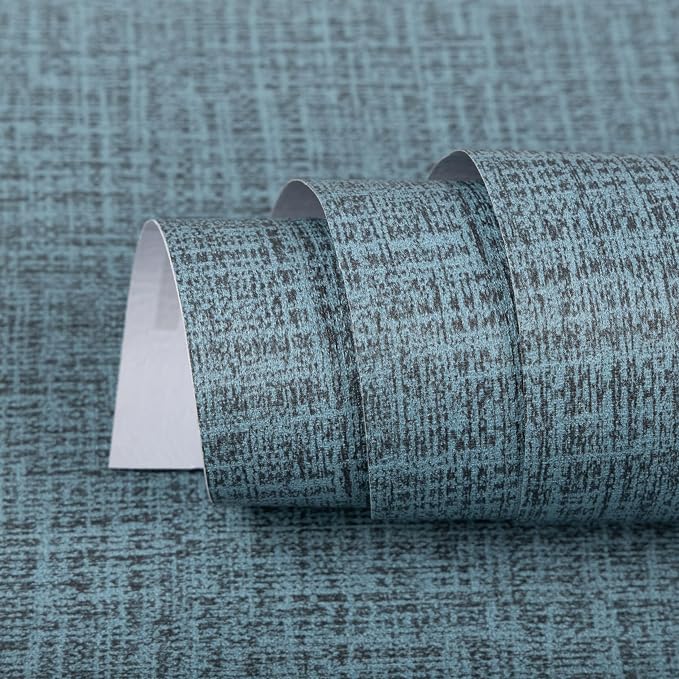 TANONE Blue Contact Paper Peel and Stick 15.8 in X 394 in, Grasscloth Wallpaper by TANONE