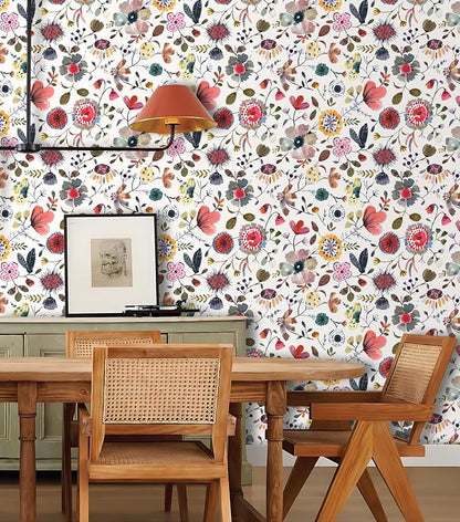 Wallpaper Peel and Stick Floral Wall Paper Removable Waterproof White/Green/Red - Image 3